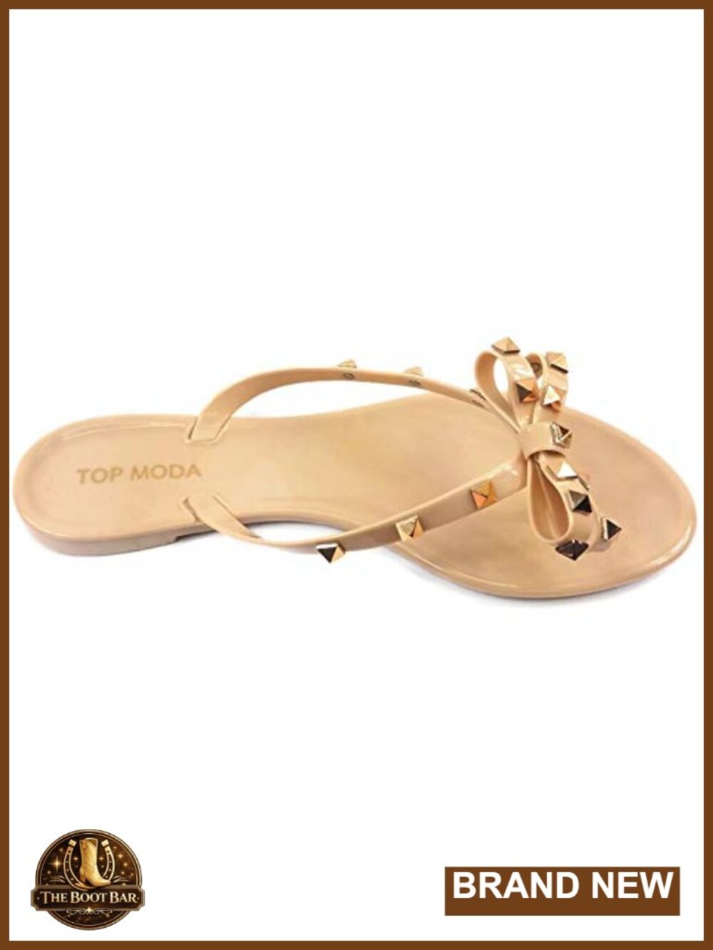 Studded Jelly Flip Flops Sandals with Bow - Lightweight Vegan Flat - Picture 4 of 5